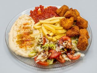 Shish Taouk De Pollo Con Hummus Y Ensalada