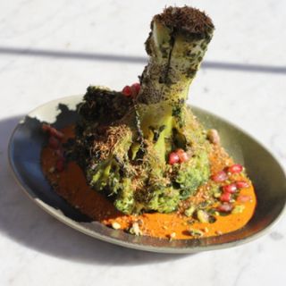 ROASTED BROCCOLI, MUHAMMARA & YEMENI ZHUG SAUCE