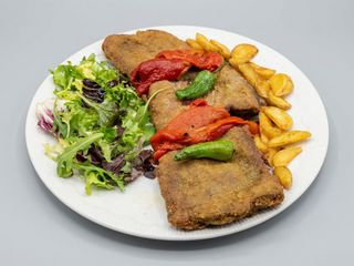 "Nuevo"Cachopo XL ternera rell. Cerdo setas y pimi.caramelizado