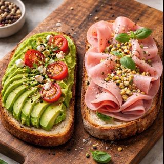 Mix Tostas Aguacate y Mortadela con Pesto