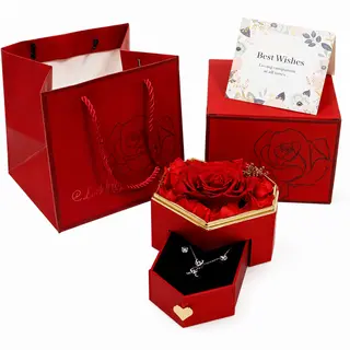 CAJA PRESERVADA ROJA CON BISUTERIA