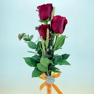 TRES ROSAS ROJAS CON ESPIGA/BANDERA