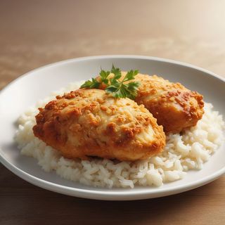 Pechuga de pollo empanado con arroz blanco