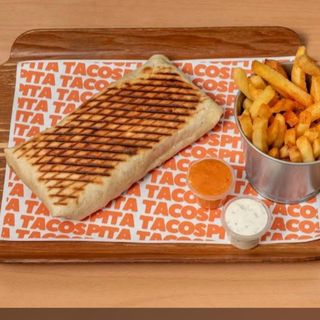 Taco Badalona .patata y bebida y postre 