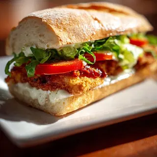Sandwich De Pollo Crujiente Vegano + patatas fritas caseras