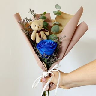 Ramo de 1 Rosa Azul + Osito Palo