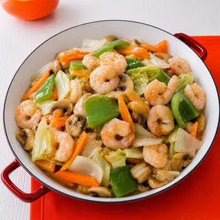 Langostinos Con Verduras Mixtas