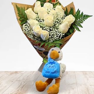 NIDO NIÑO (12 Rosas BL & Peluche) 12,41