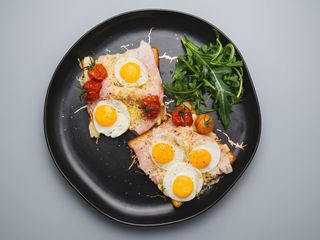 Toasted Brioche with Ham, Cheese and Quail Eggs