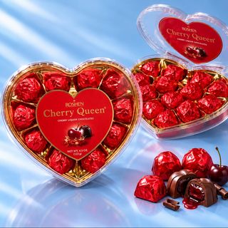 Bombones en la caja de corazón 