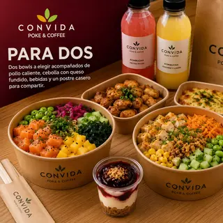 Combo Para Dos · Bowls + Bebidas + Sides + Postre