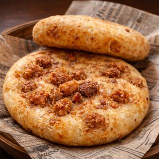 Arepa con trocitos de chicharrón (torreznos)