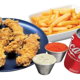 3 Tiras de receta MR pollo + Patatas + Bebidas