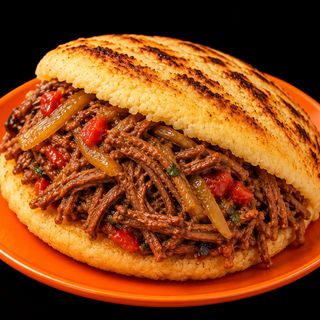 Arepa Rellena Con Carne Mechada