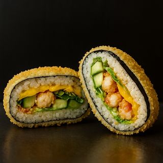 Hamburguesa con langostinos tempura 