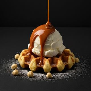 Gofre Con Helado y dulce de leche