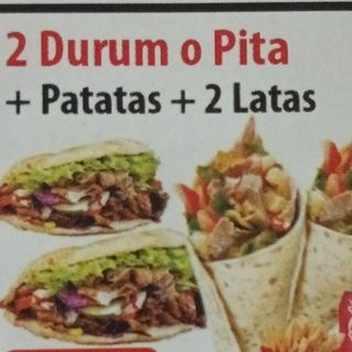 2 durum o pita con patatas y 2 latas