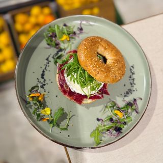 Salty goat bagel