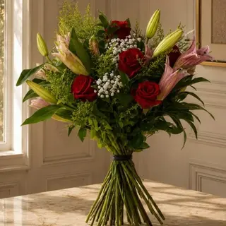 Bouquet Lilium Rosa y Rosas Rojas