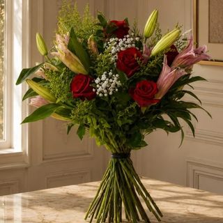 Bouquet Lilium Rosa y Rosas Rojas