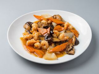 407 Langostinos Salteadas Champiñones Chinos