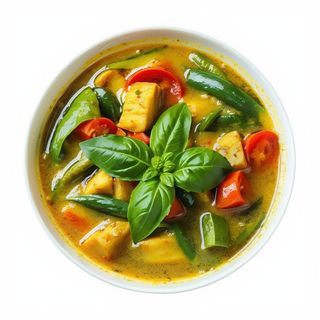 Curry De Verduras Verde Con Verduras Y Albahaca
