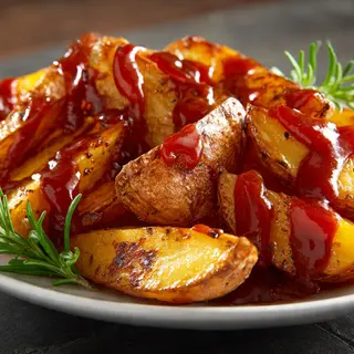 PATATAS FRITAS CON SALSA BBQ