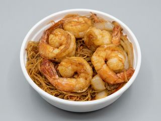 Fideus D'arròs Fregits Amb Gambes