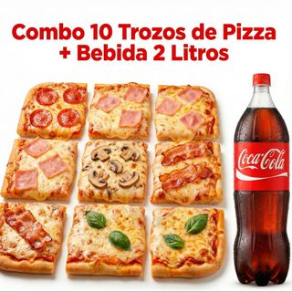 Combo 10 Trozos de Pizza + Bebida 2L GRATIS