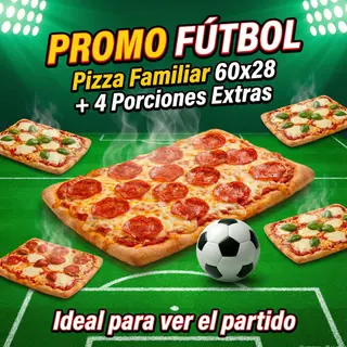 Promo Fútbol Pizza Familiar (8 porciones) + 4 porciones de pizza