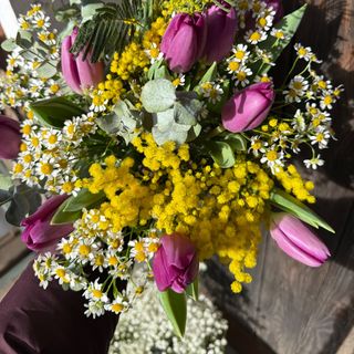 Ramo de tulipanes margaritas y mimosa