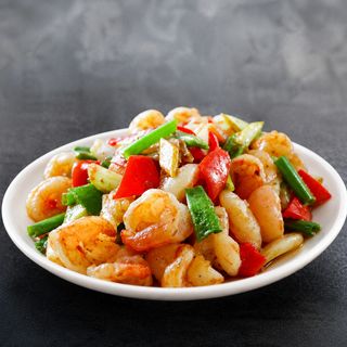 Gambas salteadas con verduras