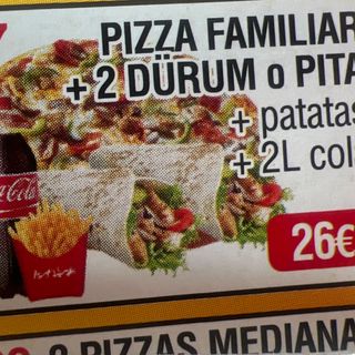 Pizza Familiar + 1 Campero + 1 Dürum + Patatas + Coca-Cola (2 lt.)