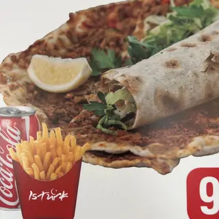 Pizza Turca + Patatas + Coca-Cola Sabor Original lata 330ml.