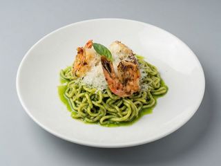 Tagliatelle Pesto e Langostinos