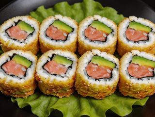 California De Tempura Con Salmón Y aguacate Salsa Teriyaki (8U)