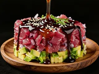 Tarta De Atún Con Aguacate Y Masago