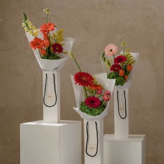 Ramo de flores variadas en caja y jarrón especial día de la madre