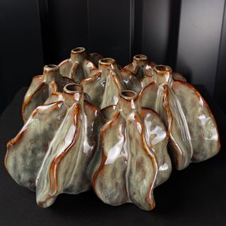 Ceramic 7pods vase gray-brown