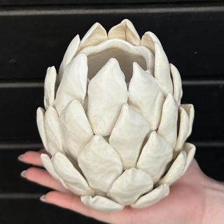 Jarrón Blanco Alcachofa Flor Cerámica 12x14 cm