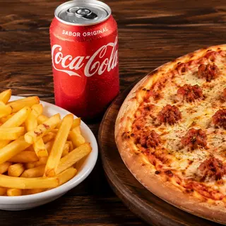 MENÚ CHORIPIZZA + REFRESCO + PAPAS FRITAS