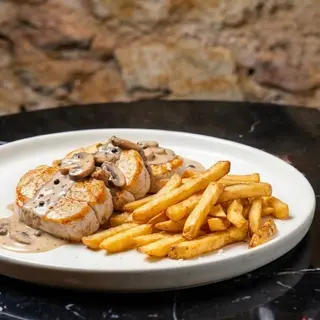 Solomillo de cerdo a la pimienta fresca y champiñones