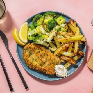 Milanese con patata frita arroz y verduras