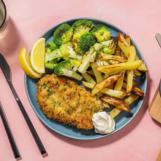 Milanese con patata horno arroz y verduras