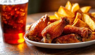 Alitas de pollo con bebida