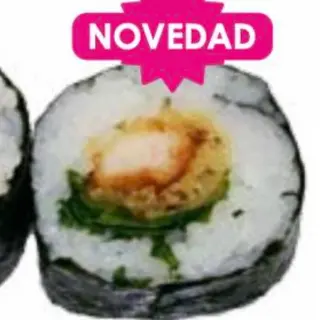 Futomaki langostino en tempura con rúcula