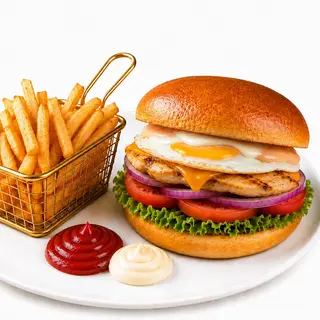 Hamburguesa de pollo+ huevo 