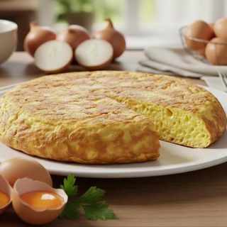 Tortilla de patatas con cebolla y huevos de corral