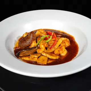 118. Gambas con bambú y setas