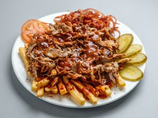 Salchipapas with kebab